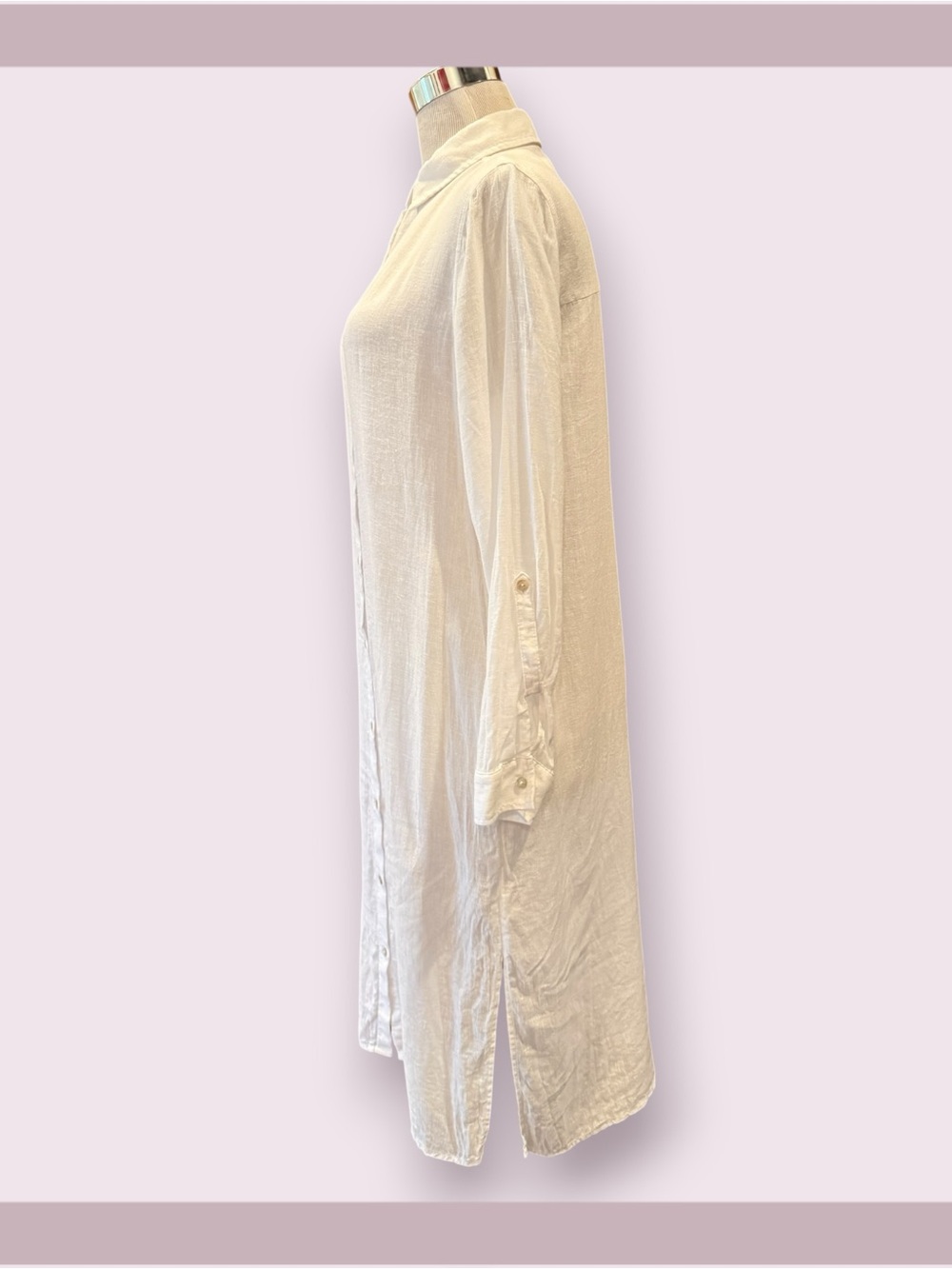 Tahari White Linen Button Down Long Shirt Dress - Picture 3 of 6